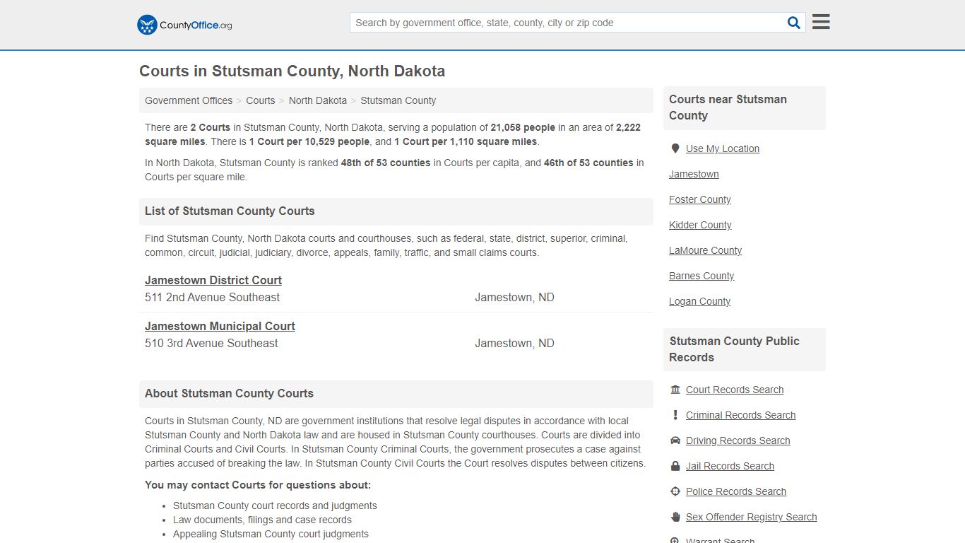 Courts - Stutsman County, ND (Court Records & Calendars)